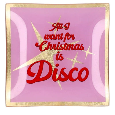 Glasteller All i want for Christmas is Disco rosa klein