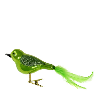 Glas Vogel mit Feder Grün