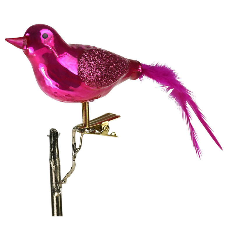Glas Vogel mit Feder Pink