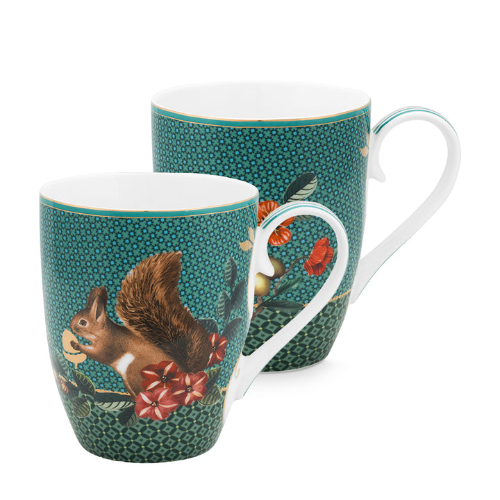 Pip Studio Tasse Winter Wonderland Eichhörnchen Grün Groß 2er-Set