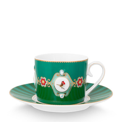 Pip Studio Tasse mit Unterteller Love Birds grün