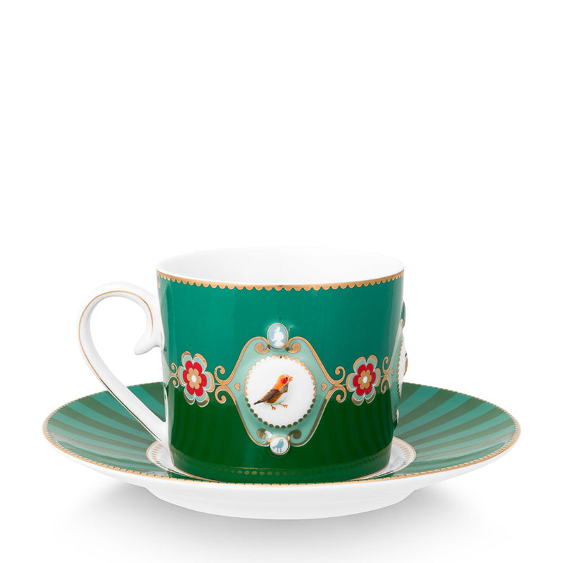 Pip Studio Tasse mit Unterteller Love Birds grün