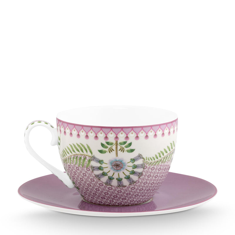 Pip Studio Cappuccino-Tasse mit Unterteller Lily & Lotus lila