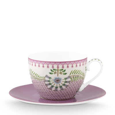 Pip Studio Cappuccino-Tasse mit Unterteller Lily & Lotus lila