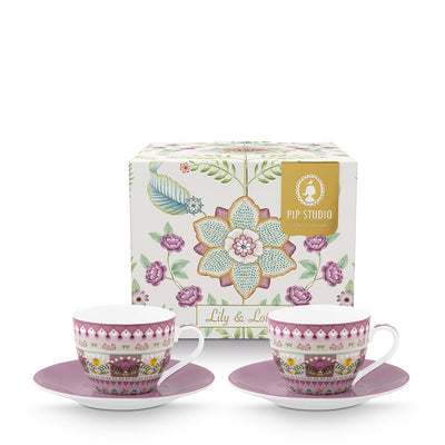 Pip Studio Espresso-Tassen mit Unterteller Lily & Lotus lila 2er-Set