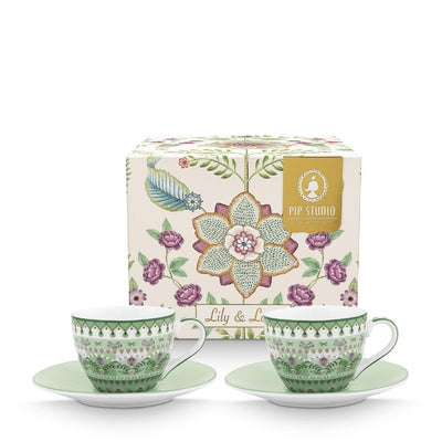 Pip Studio Espresso Tasse & Untertasse Lily & Lotus Moon Delight 2er-Set hellgrün