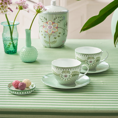 Pip Studio Tasse & Untertasse Lily & Lotus 2er-Set gemustert hellgrün