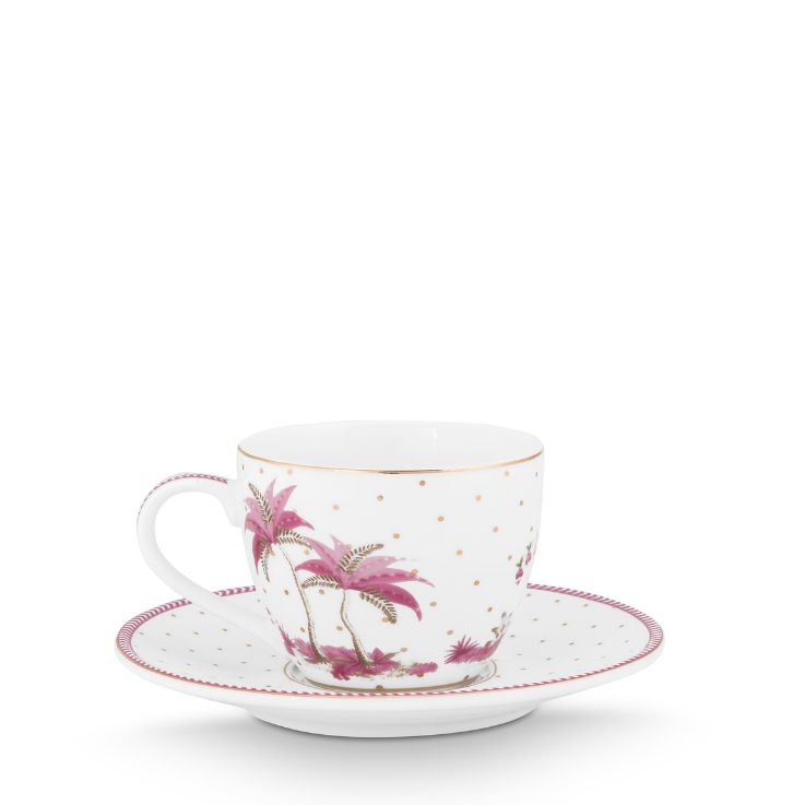 Pip Studio Espresso Tasse & Untertasse Jolie Punkte goldfarben rosa