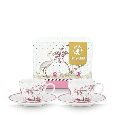 Pip Studio Espresso Tasse & Untertasse Jolie Punkte 2er-Set goldfarben rosa