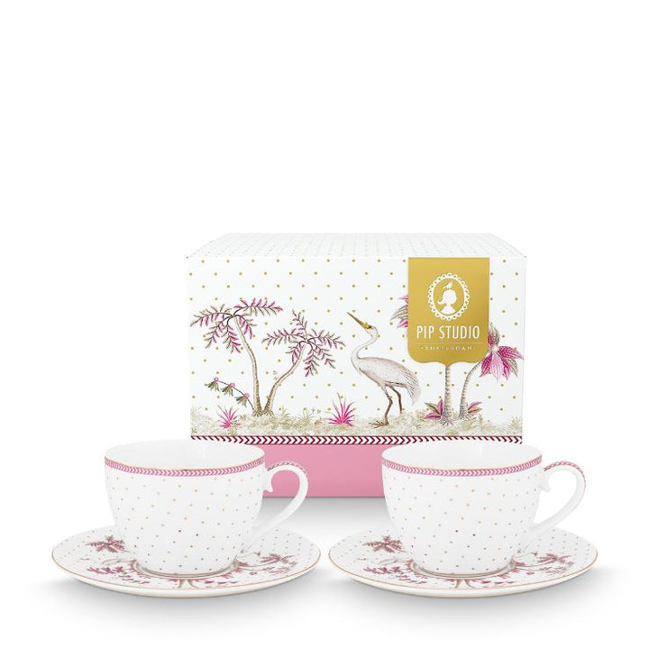 Pip Studio Tasse & Untertasse Jolie Punkte 2er-Set goldfarben rosa