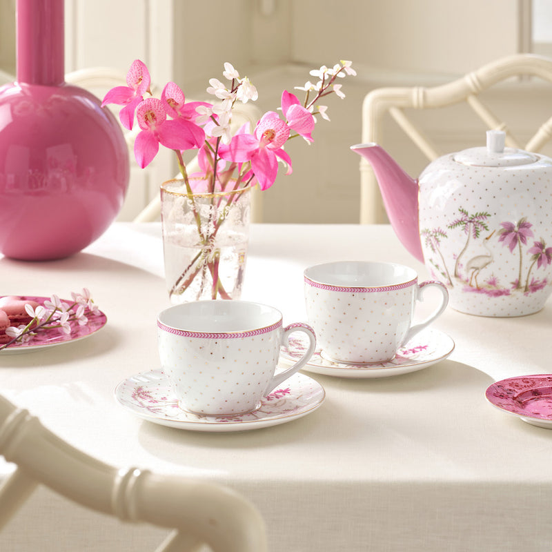 Pip Studio Tasse & Untertasse Jolie Punkte 2er-Set goldfarben rosa