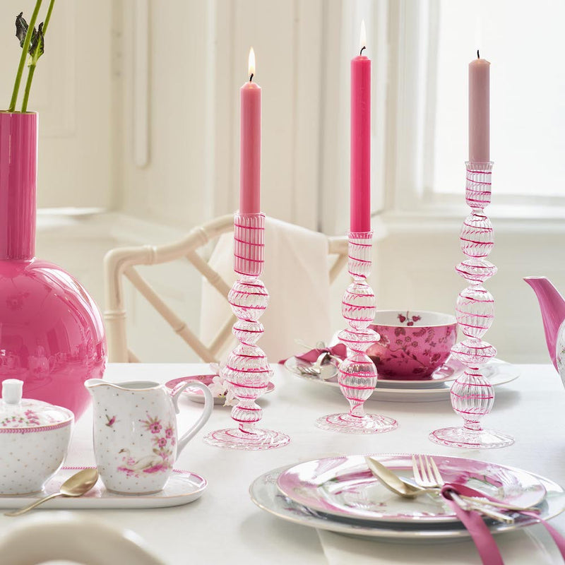 Pip Studio Kerzenhalter Glas gedreht rosa 20 cm
