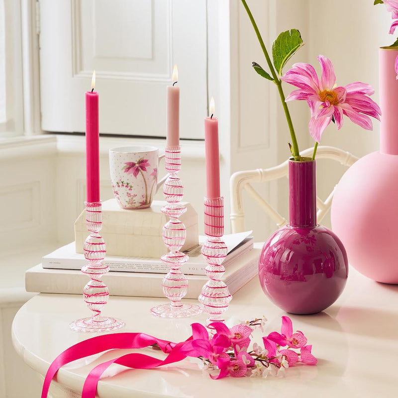 Pip Studio Kerzenhalter Glas gedreht rosa 22 cm