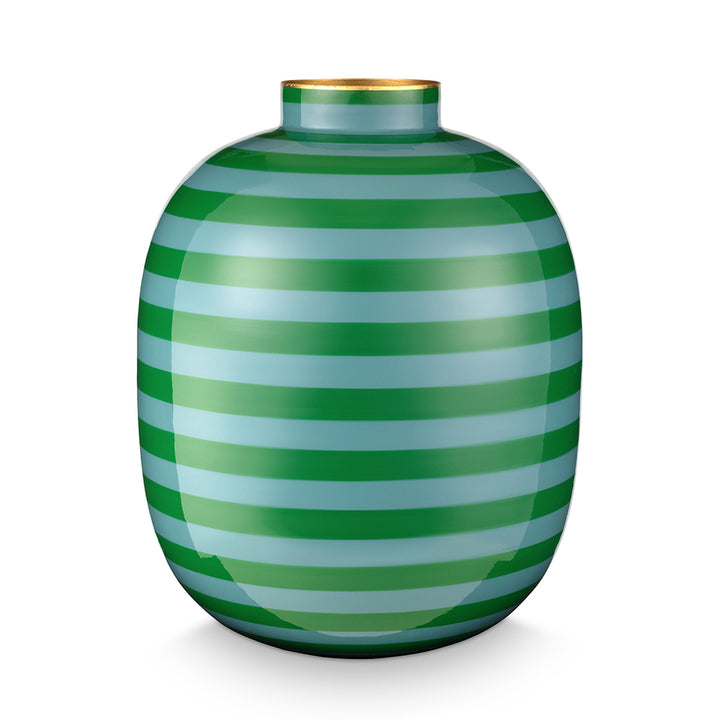 Pip Studio Metallvase grün Streifen 32 cm glänzend