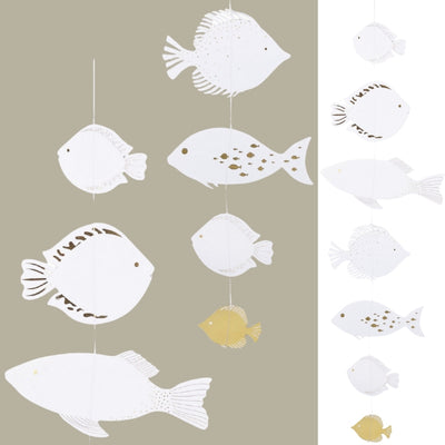 Räder Papierkette Fische weiß-goldfarben