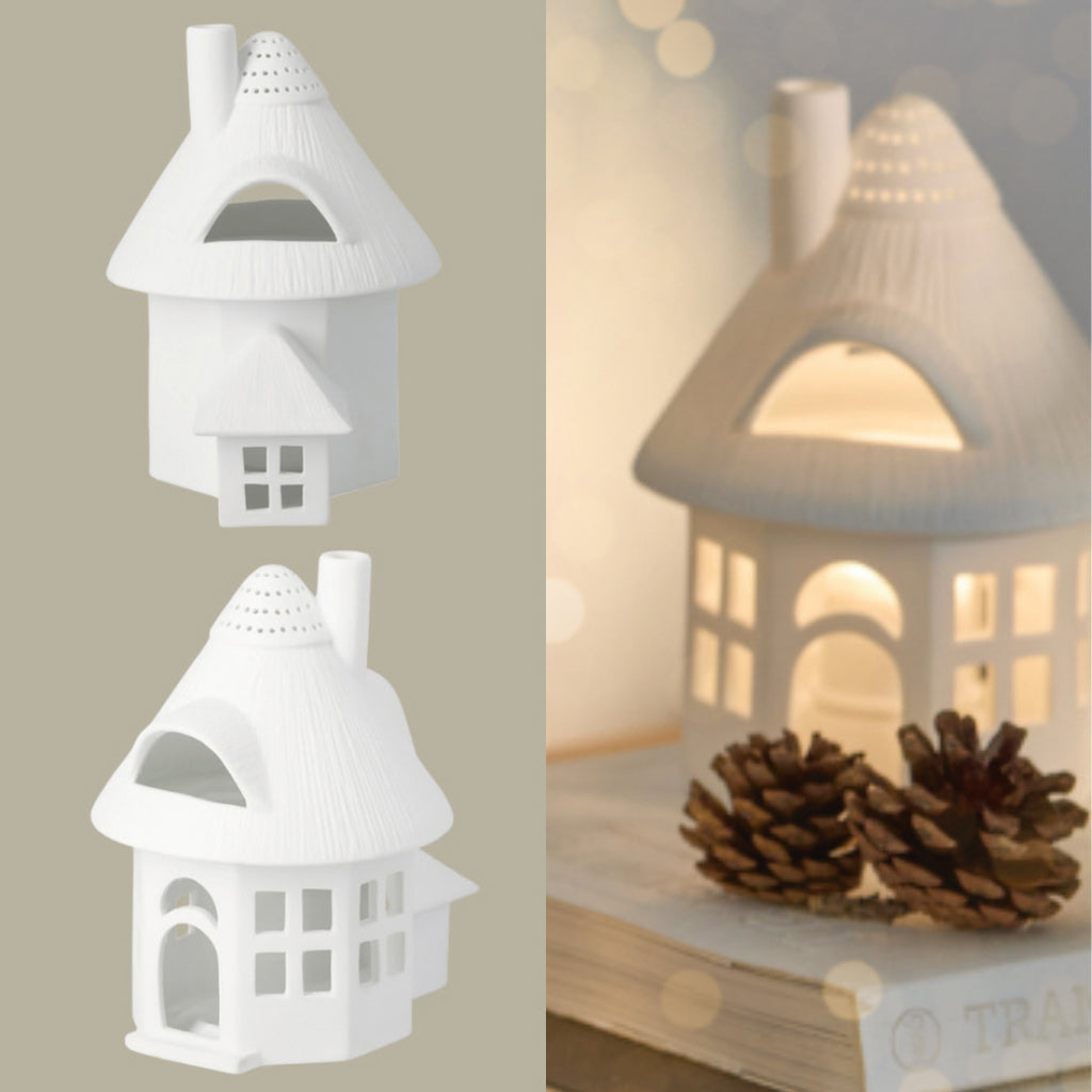 Cabane De Ski Lumineuse Lichthaus - Décoration Hivernale En Porcelaine Et Bois, 18x12x13 Cm
