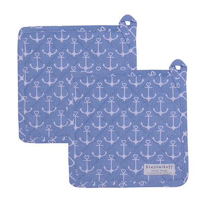 Krasilnikoff Topflappen Anker Allover Blau 2er-Set