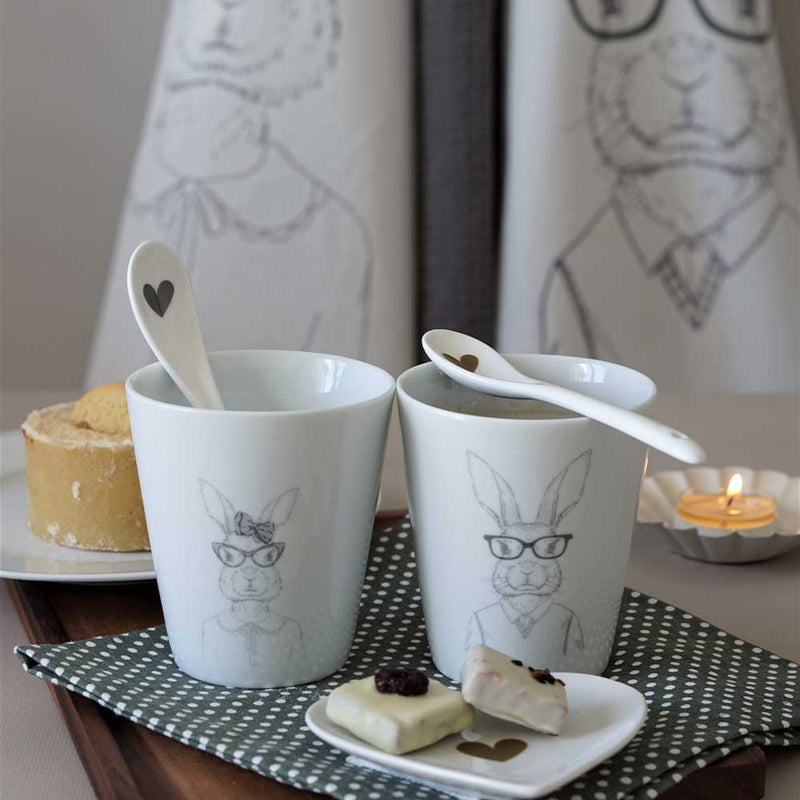 Krasilnikoff Happy Mug Hipster Hase Männlich Weiß