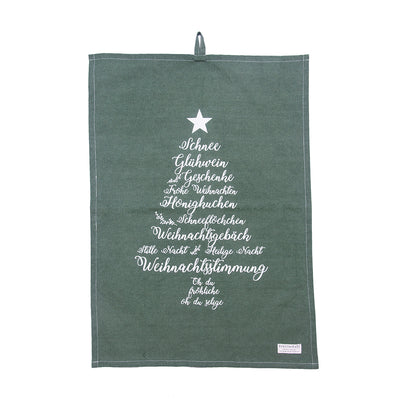 Krasilnikoff Geschirrhandtuch Christmas Words Olivgrün