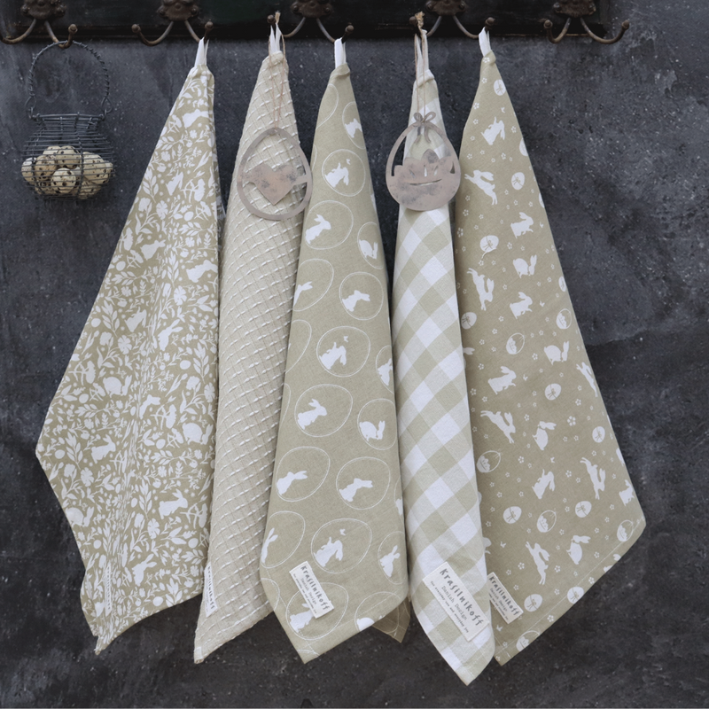 Krasilnikoff Geschirrhandtuch Wildhasen beige