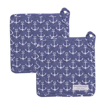 Krasilnikoff Topflappen Anker Allover Dunkelblau 2er-Set