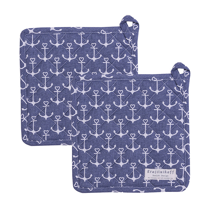 Krasilnikoff Topflappen Anker Allover Dunkelblau 2er-Set