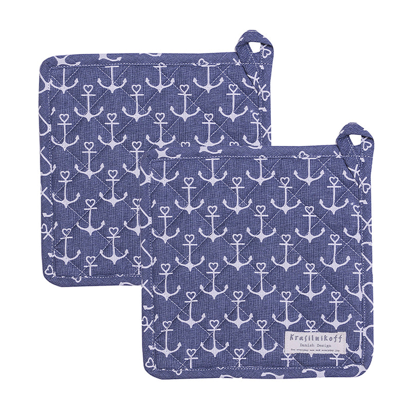 Krasilnikoff Topflappen Anker Allover Dunkelblau 2er-Set