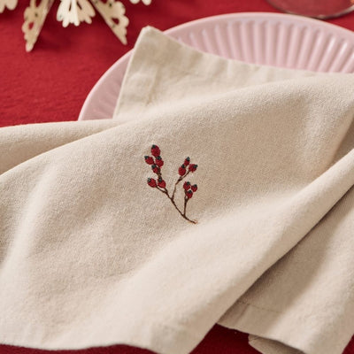 Ib Laursen Stoffserviette Tradition mit Winterbeerzweig leinenfarben