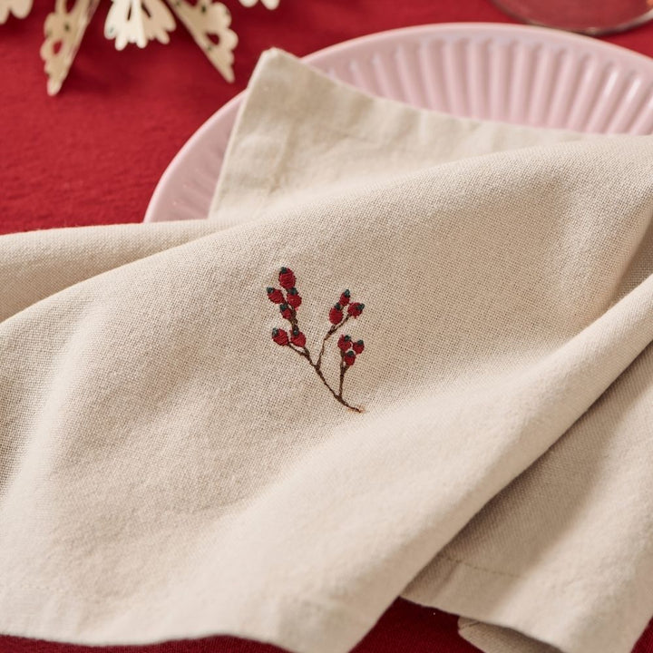 Ib Laursen Stoffserviette Tradition mit Winterbeerzweig leinenfarben