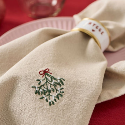 Ib Laursen Stoffserviette Tradition mit Mistelzweig leinenfarben