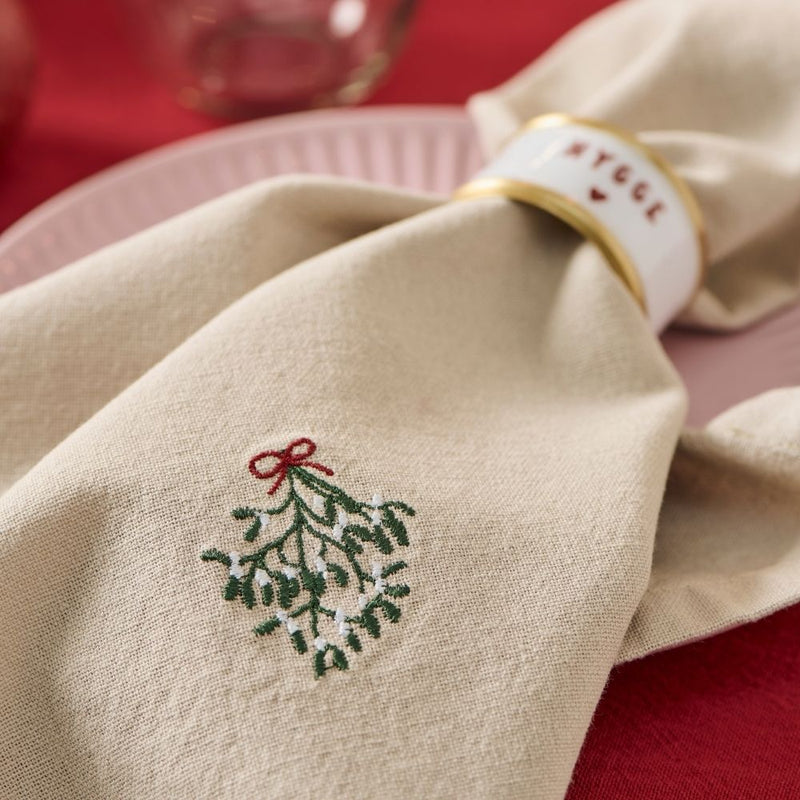 Ib Laursen Stoffserviette Tradition mit Mistelzweig leinenfarben