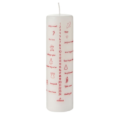 Ib Laursen Weihnachtskerze mit Zahlen und dänischem Text weiß