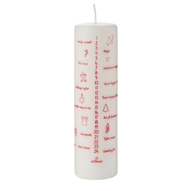 Ib Laursen Weihnachtskerze mit Zahlen und dänischem Text weiß