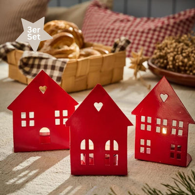 Ib Laursen Teelichthalter Häuser 3er-Set rot