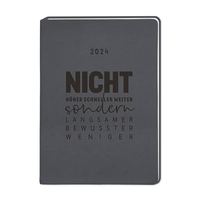 Terminplaner 2024 Lederlook Spruch A6 schwarz