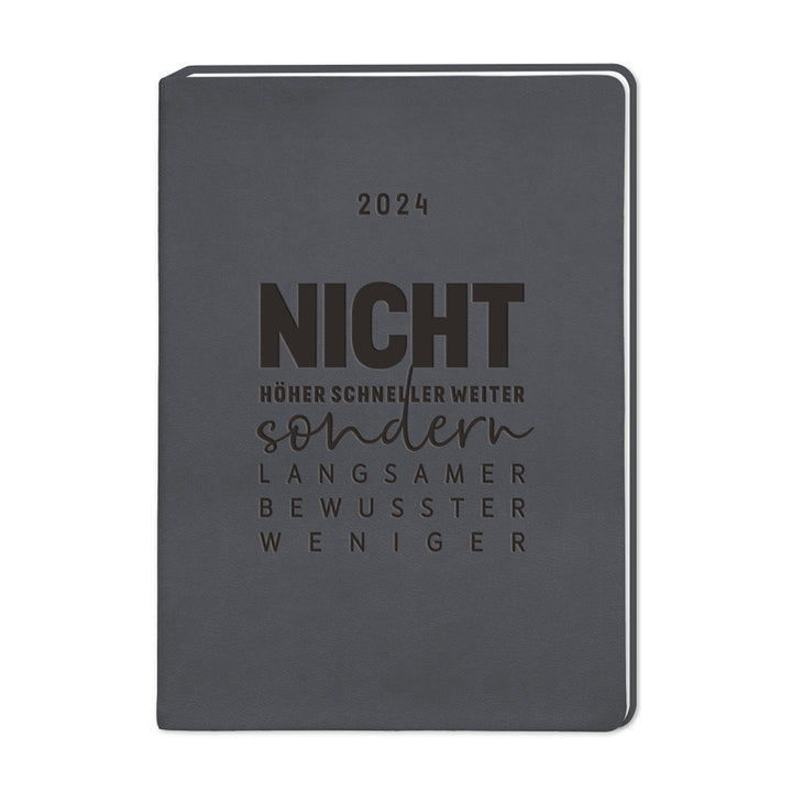 Terminplaner 2024 Lederlook Spruch A6 schwarz