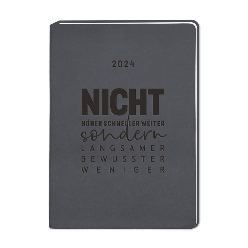 Terminplaner 2024 Lederlook Spruch A6 schwarz
