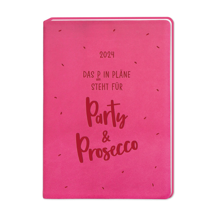 Terminplaner 2024 Lederlook Party & Prosecco A6 pinkfarben