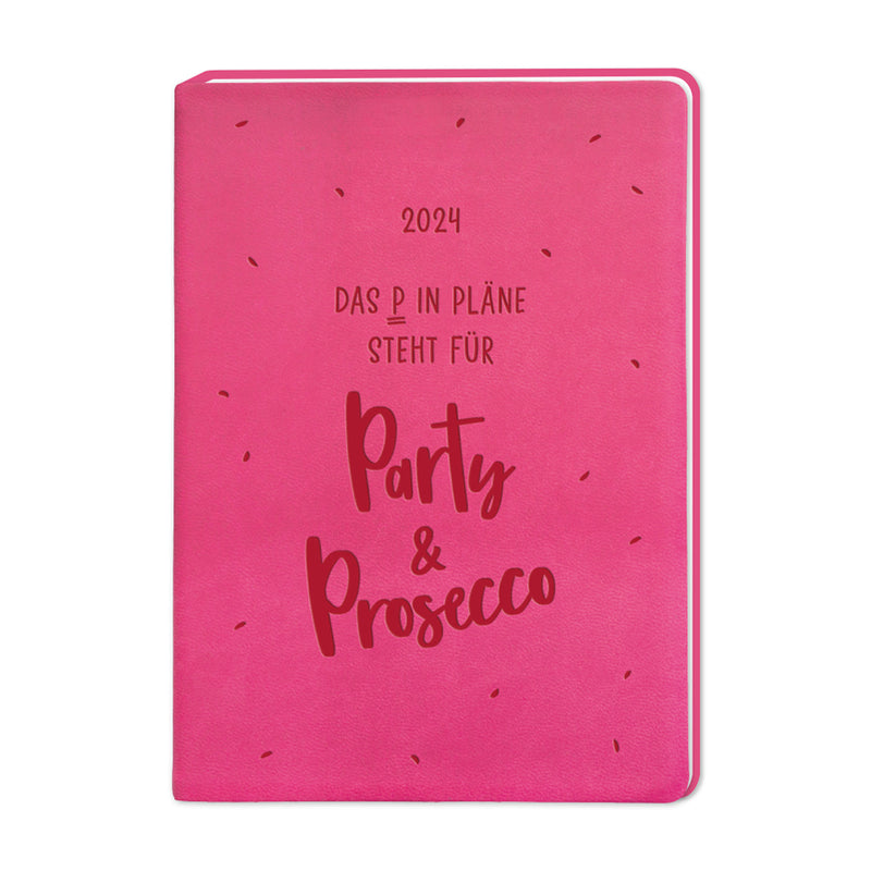 Terminplaner 2024 Lederlook Party & Prosecco A6 pinkfarben
