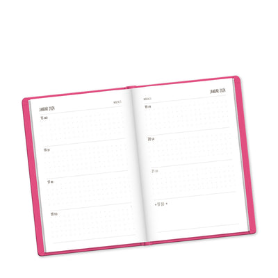 Terminplaner 2024 Lederlook Party & Prosecco A6 pinkfarben