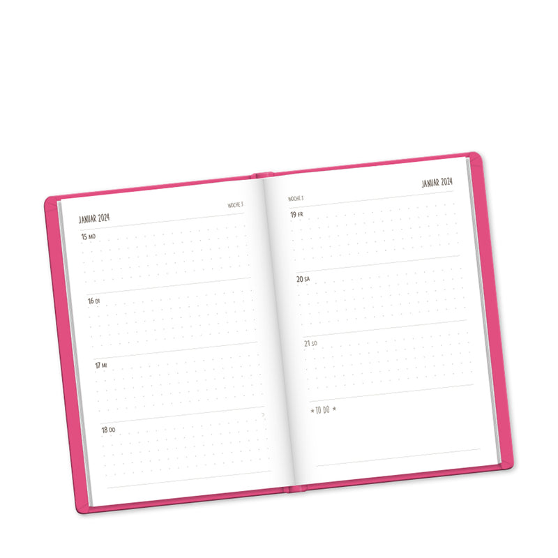 Terminplaner 2024 Lederlook Party & Prosecco A6 pinkfarben