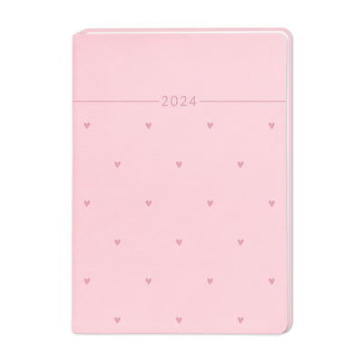 Terminplaner 2024 Lederlook Herzchen A6 rosa