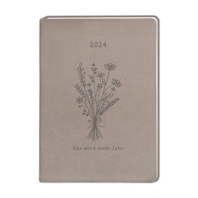 Terminplaner 2024 Lederlook Blumen A6 taupe