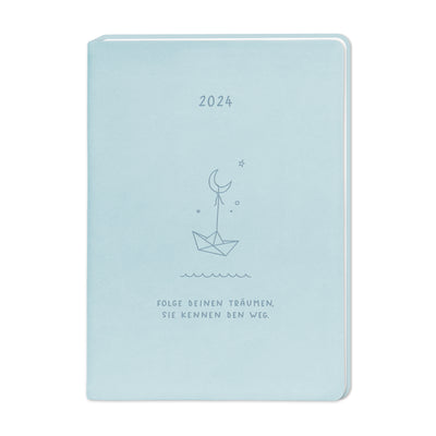 Terminplaner 2024 Lederlook Schiff A6 hellblau
