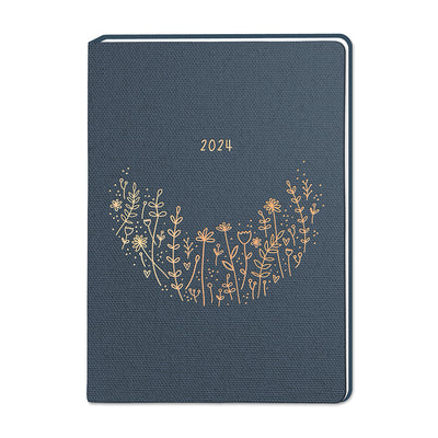 Terminplaner 2024 NatureArt Leinenlook Blumen blau