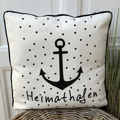 Kissen Heimathafen weiß-schwarz 45 x 45 cm