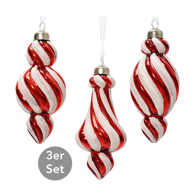 Ornamente Glas 3er-Set rot-weiß