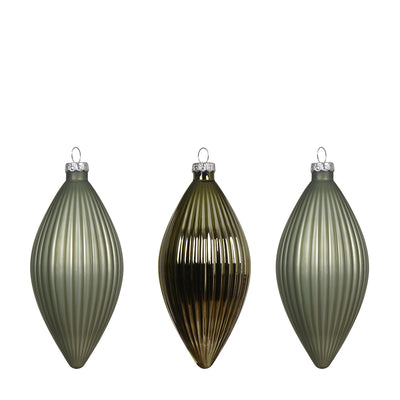 Ornamente Glas Olivenform 3er-Set grün