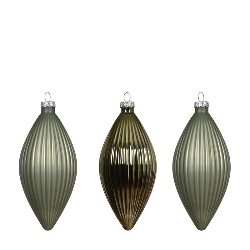 Ornamente Glas Olivenform 3er-Set grün