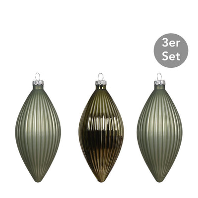 Ornamente Glas Olivenform 3er-Set grün